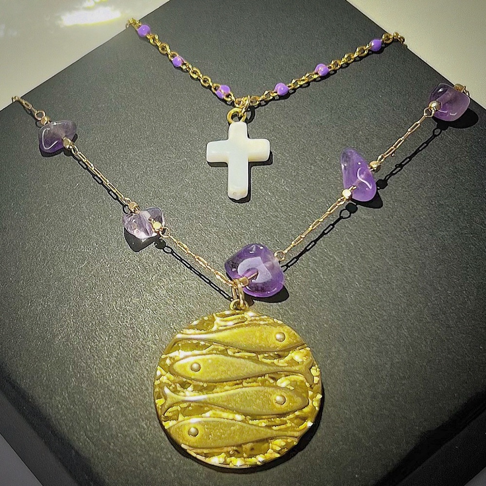 Spring/Summer 26’ Fish Medallion Amethyst Bead Necklace - Picture 3 of 3